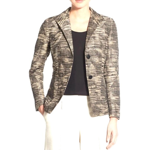 Lafayette 148 New York Jackets & Blazers - LAFAYETTE 148 New York Women's Tan Black Marled Blazer Jacket Sz 4 Linen Blend